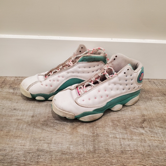 Nike Air Jordan 13 Retro White Soar Blue/Pink High Top Sneakers Size 7Y Unisex - Picture 2 of 8